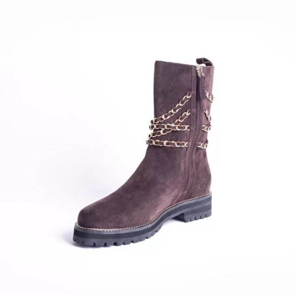 NEW CECELIA NEW YORK Chocolate Suede Misunderstood Chain Boots Chocolate 864tn - Picture 4 of 9